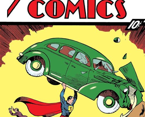 La copertina del primo numero di Action Comics con la prima storia di Superman, giugno 1938
