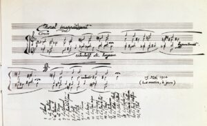 Dettaglio di uno spartito musicale di Erik Satie