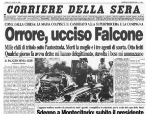 la prima pagina del Corriere della Sera del 24 maggio 1992, all'indimani della strage di Capaci
